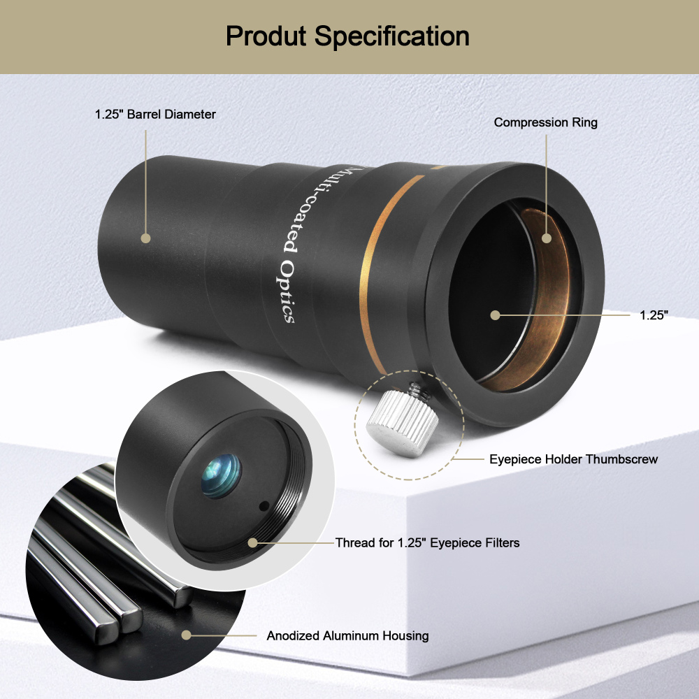 Astromania 1.25" 4-Elements 5x Barlow Lens Fully Multi-Coated Optics