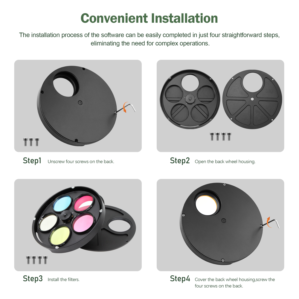 Astromania 2" Superior Quality Multiple 5-Position Filter Wheel For Telescope - allowing you to image without any reflections or stray light
