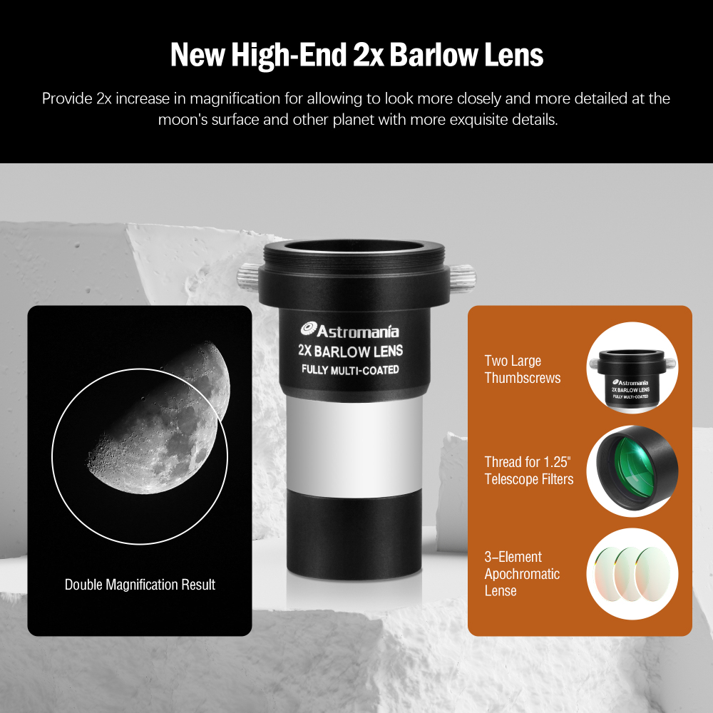 Astromania 1.25" Telescope Eyepiece and Filter Accessory Kit Deluxe Version - with 5pcs Plossl Eyepieces Set, 6pcs Colored Filter Set, Moon Filter, 2X Barlow Lens and Sturdy Carry Case