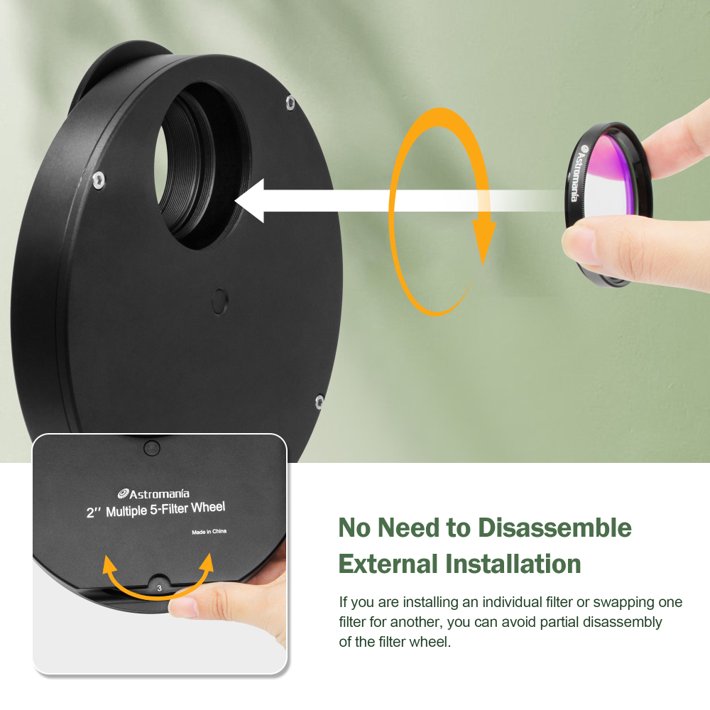 Astromania 2" Superior Quality Multiple 5-Position Filter Wheel For Telescope - allowing you to image without any reflections or stray light