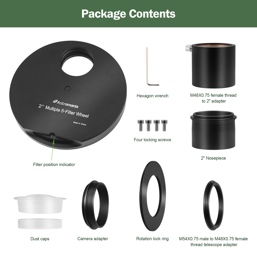 Astromania 2" Superior Quality Multiple 5-Position Filter Wheel For Telescope - allowing you to image without any reflections or stray light