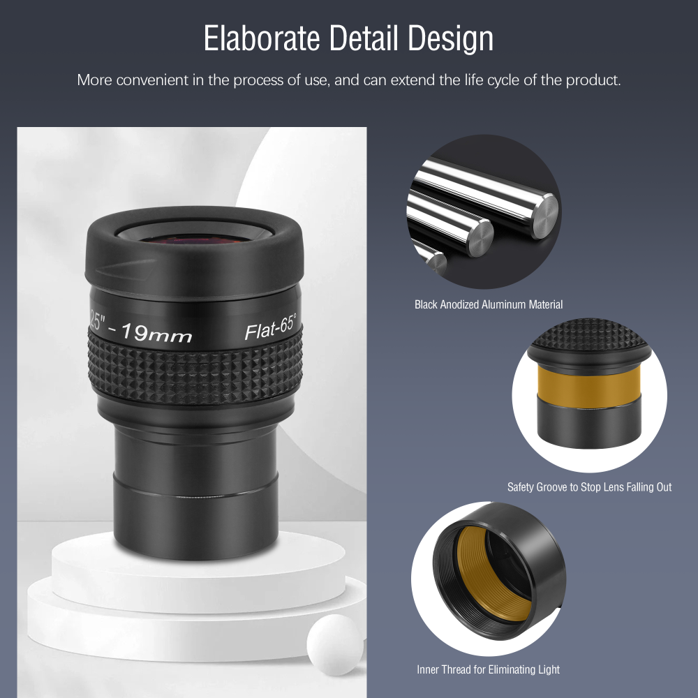 Astromania 1.25" 19mm Premium Flat Field Eyepiece - a flat image field and crystal-clear images