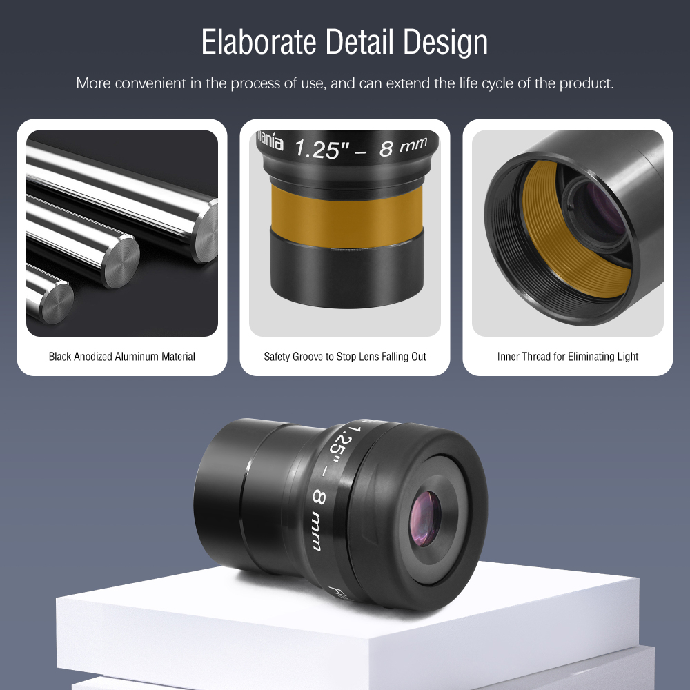 Astromania 1.25" 8mm Premium Flat Field Eyepiece - a flat image field and crystal-clear images