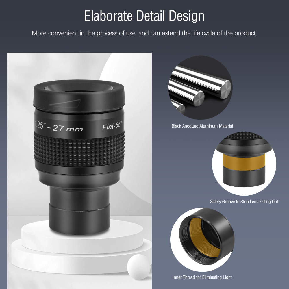 Astromania 1.25" 27mm Premium Flat Field Eyepiece - a flat image field and crystal-clear images