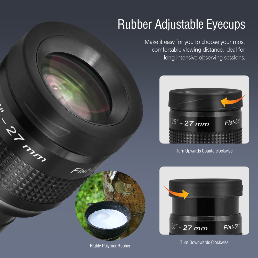 Astromania 1.25" 27mm Premium Flat Field Eyepiece - a flat image field and crystal-clear images