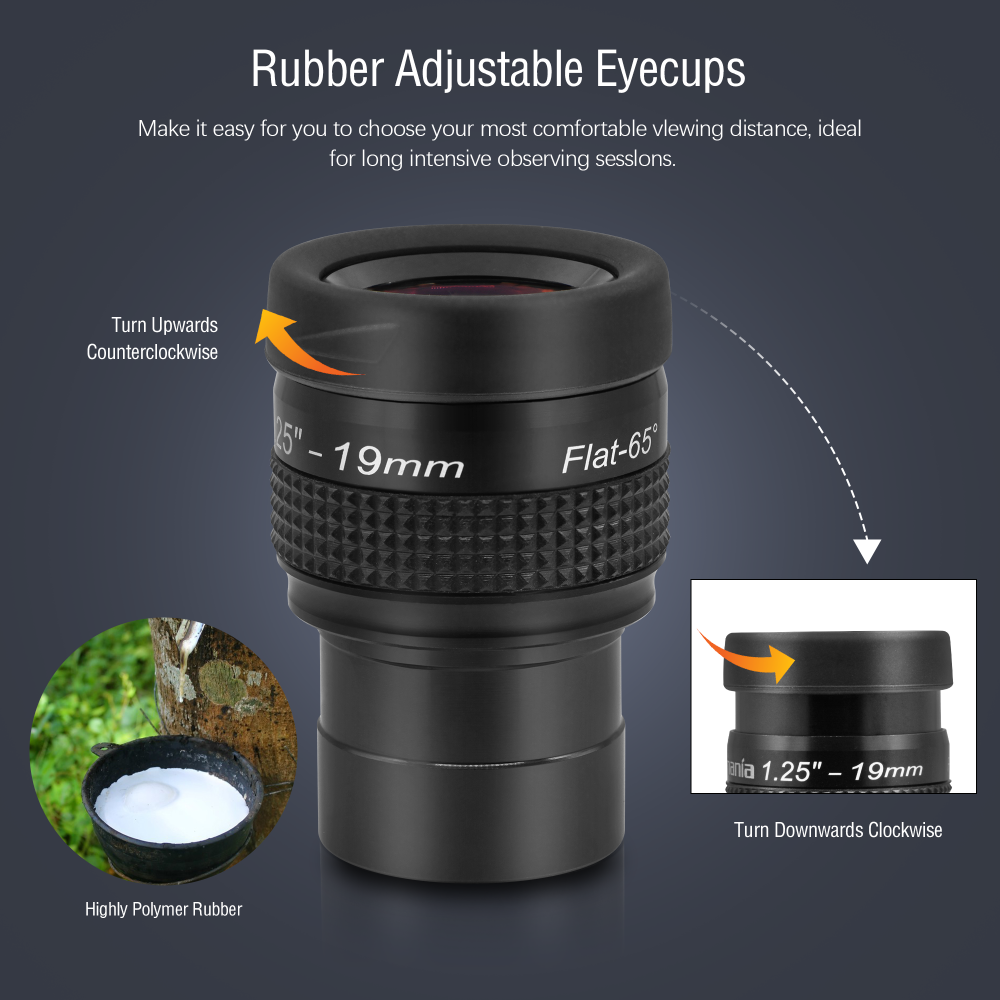 Astromania 1.25" 19mm Premium Flat Field Eyepiece - a flat image field and crystal-clear images