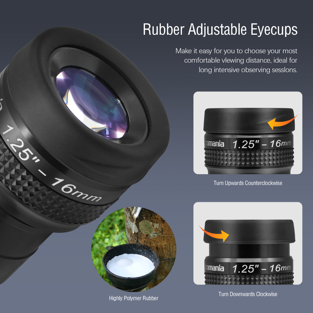 Astromania 1.25" 16mm Premium Flat Field Eyepiece - a flat image field and crystal-clear images