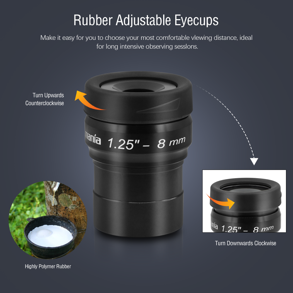 Astromania 1.25" 8mm Premium Flat Field Eyepiece - a flat image field and crystal-clear images