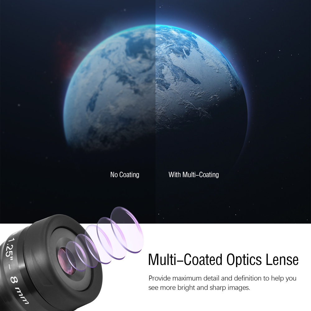 Astromania 1.25" 8mm Premium Flat Field Eyepiece - a flat image field and crystal-clear images