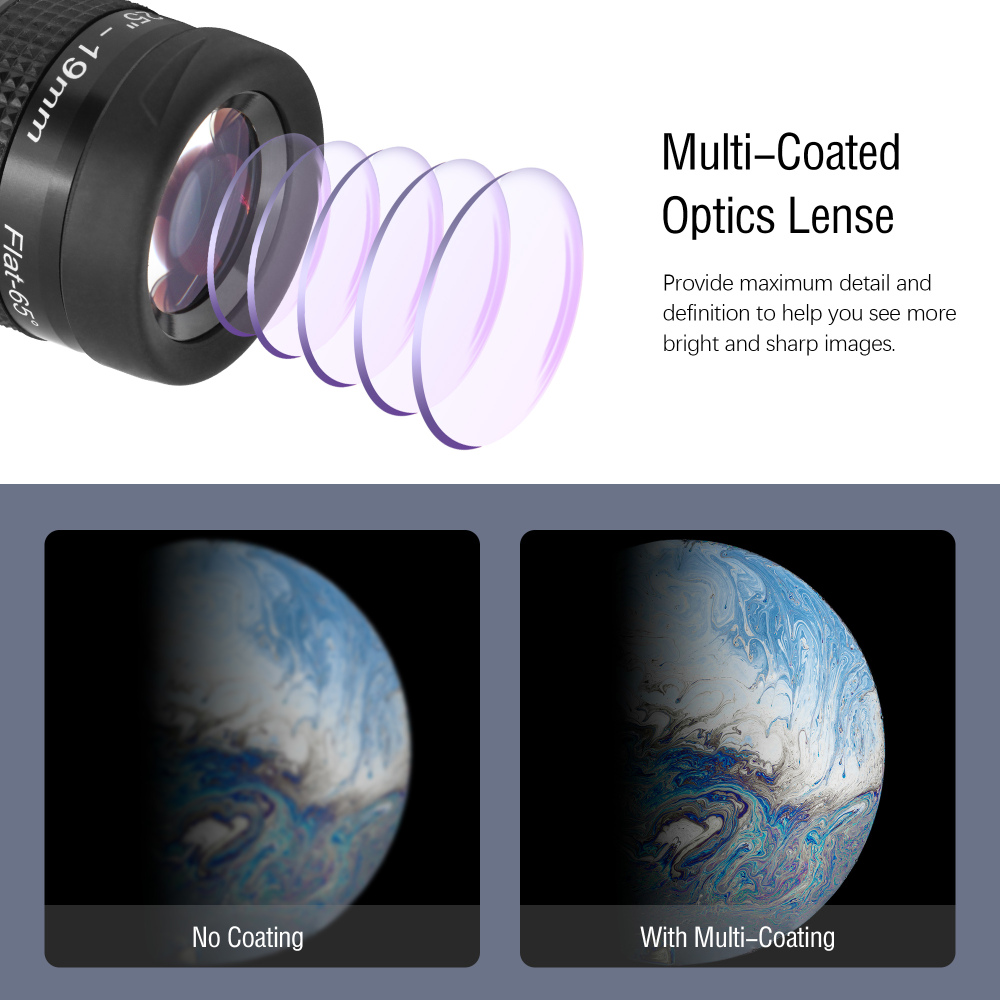 Astromania 1.25" 19mm Premium Flat Field Eyepiece - a flat image field and crystal-clear images