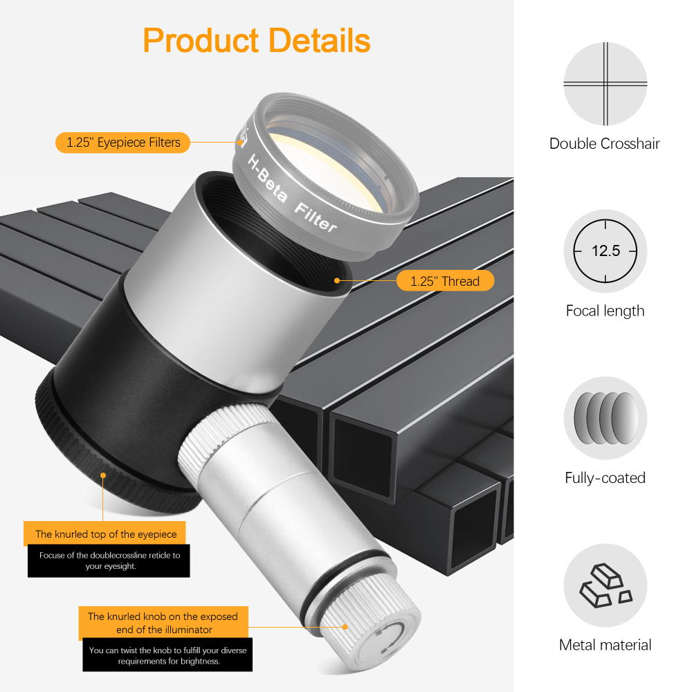 Astromania 12.5mm Illuminated Reticle Plossl Telescope Eyepiece - for Perfectly Guided astrophotos