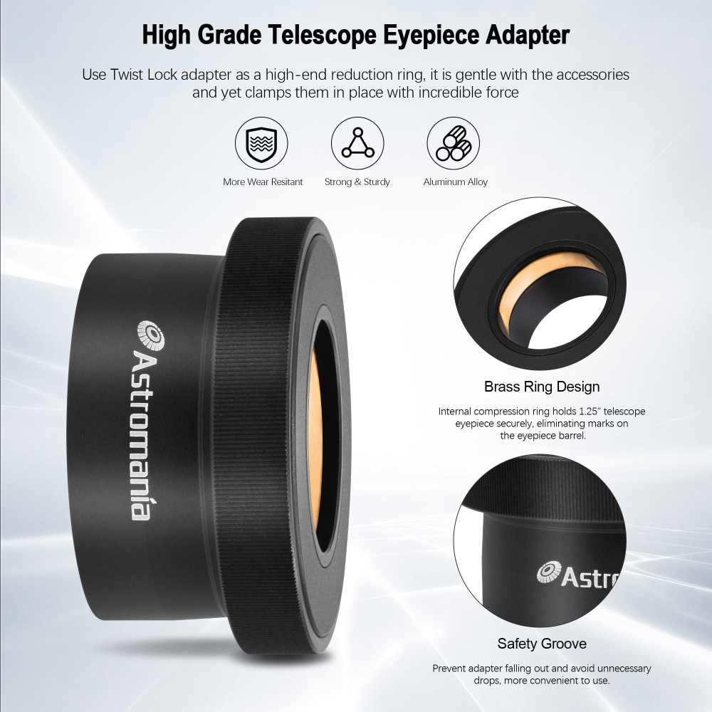 Astromania 1.25"/2" Twist-lock Adapter - firmly and gently holds and centres your eyepieces