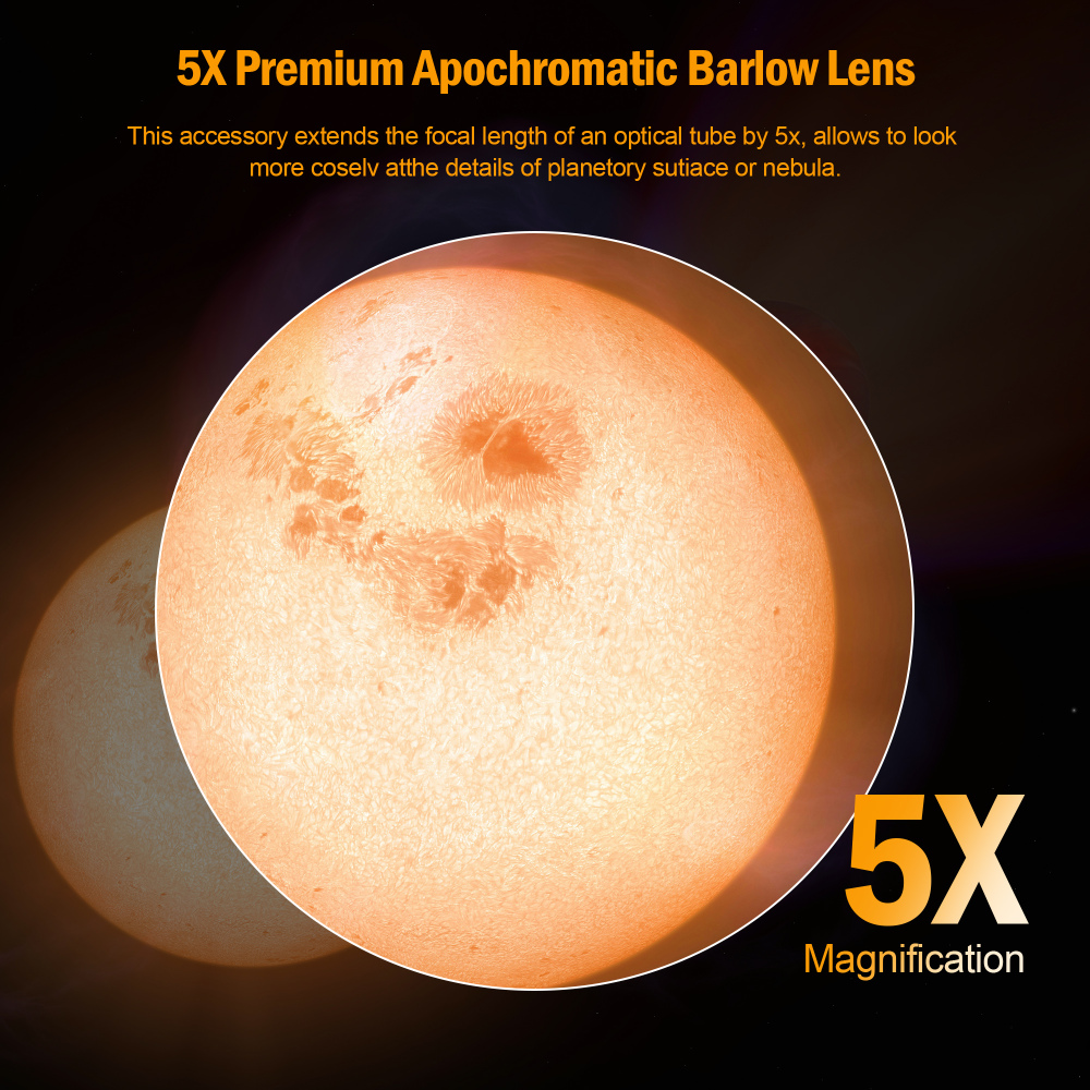 Astromania 1.25" 4-Elements 5x TeleXtender Premium Barlow Lens - apochromatic Barlow lens giving an excellent image