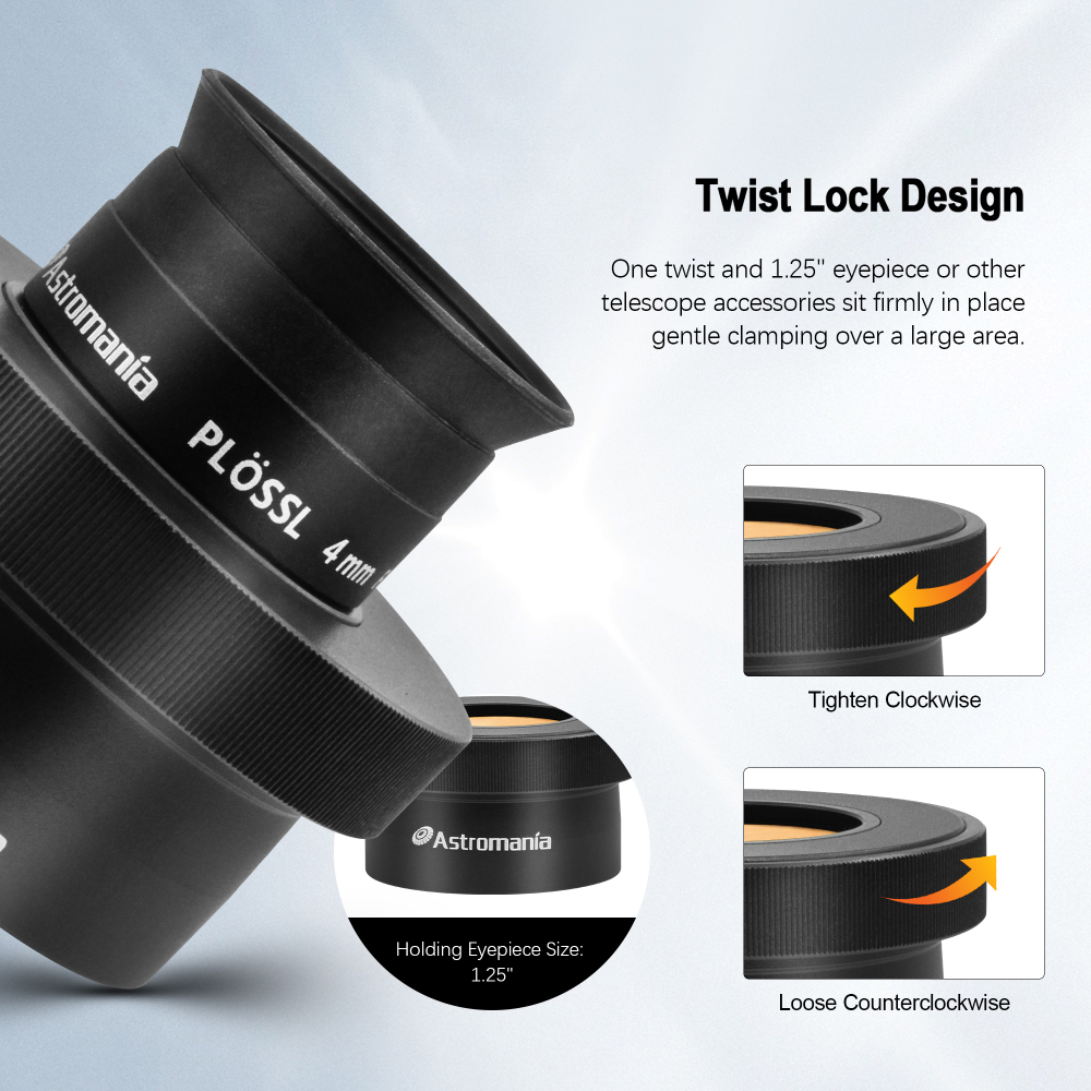 Astromania 1.25"/2" Twist-lock Adapter - firmly and gently holds and centres your eyepieces