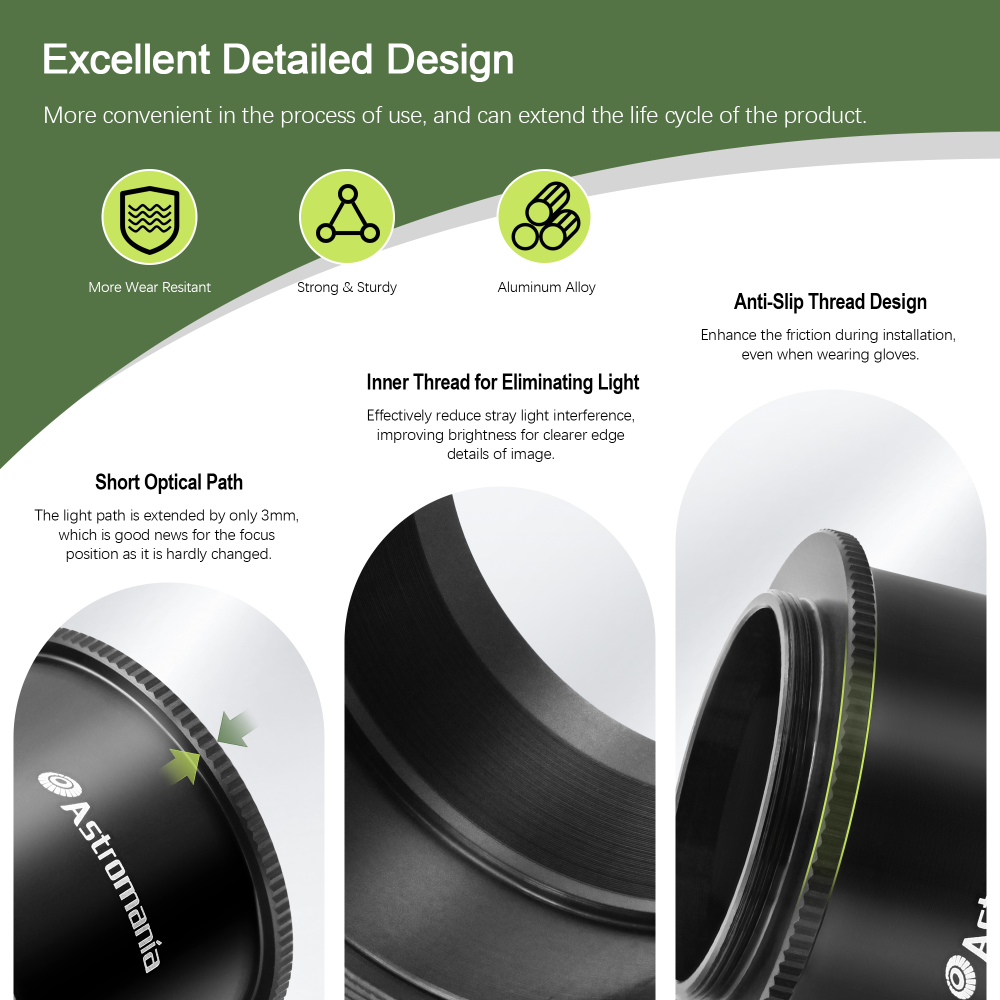 Astromania 2" T-2 Focal camera adapter for SLR cameras - simply attach your camera to the telescope