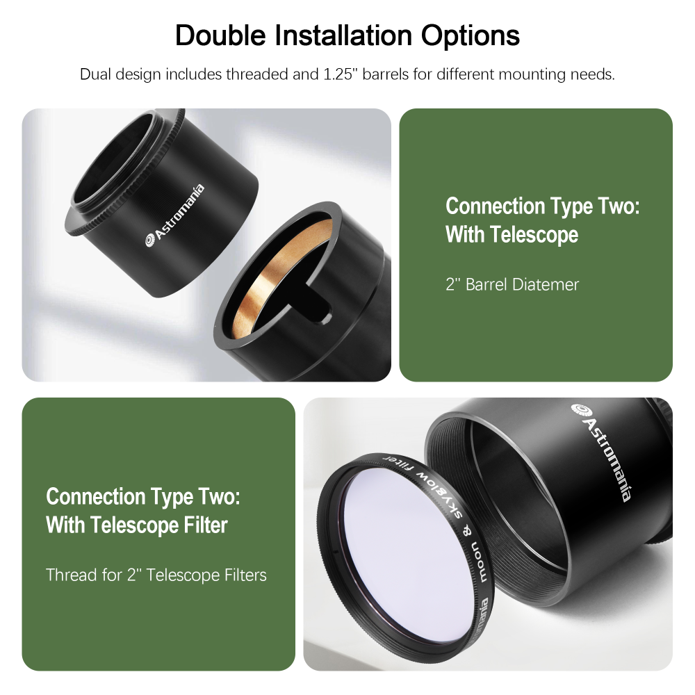 Astromania 2" T-2 Focal camera adapter for SLR cameras - simply attach your camera to the telescope