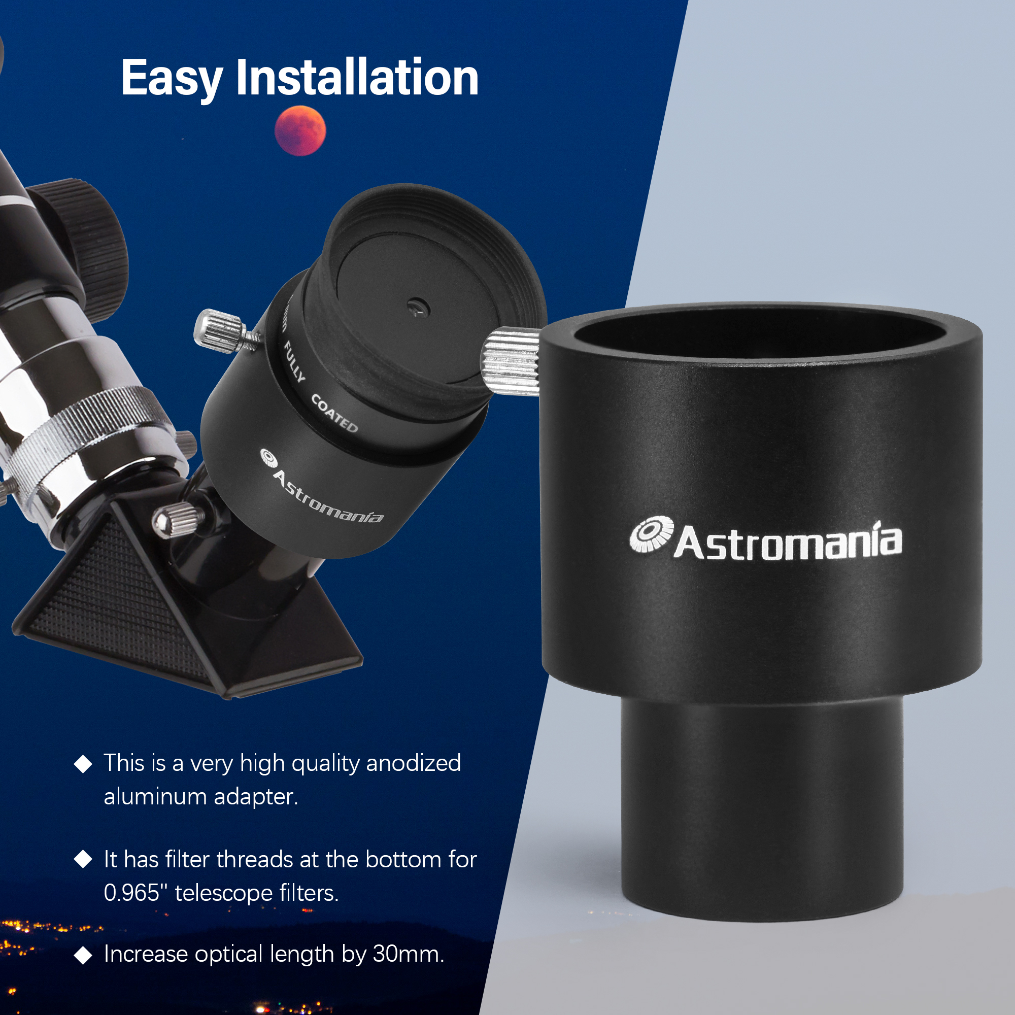 Astromania 0.965" to 1.25" Adapter - Allow you use 1.25" accessories on 0.965" telescope!