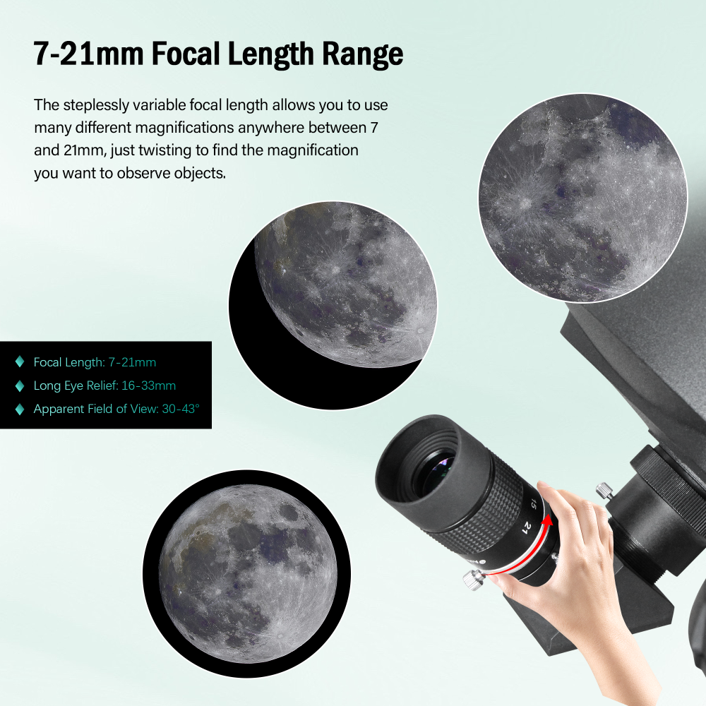 Astromania 1.25" 7-21mm Zoom Eyepiece for Telescope