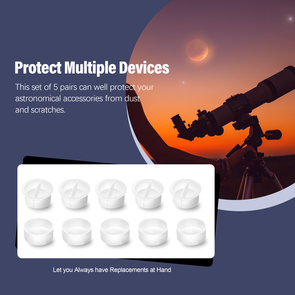 Astromania Dust Caps Set for 1.25" Telescope Eyepieces or Other Accessories - 5 dust caps and 5 dust plugs, Brand New