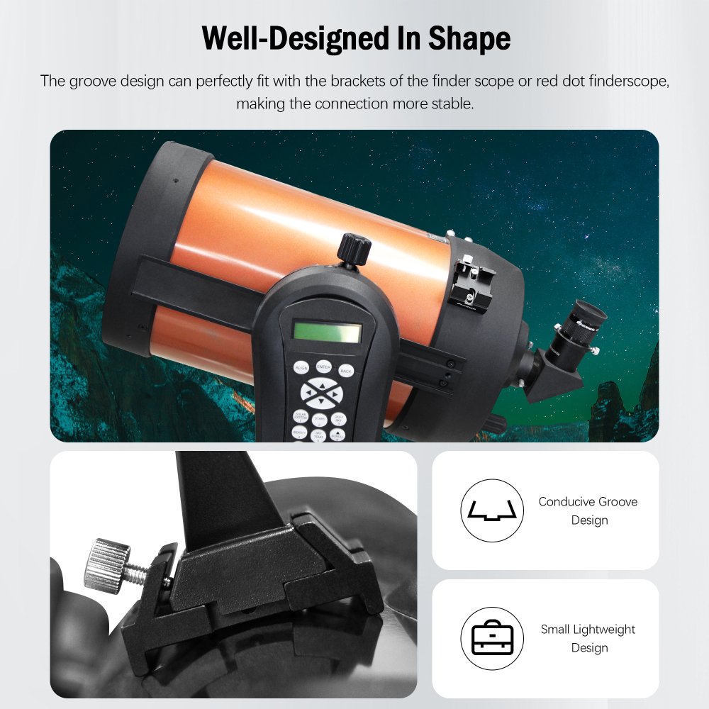 Astromania Schmidt-Cassegrain Finder Scope Base - Attach standard finder scope,Laser Pointer bracket or reflex sight bracket - The clamp in the bottom