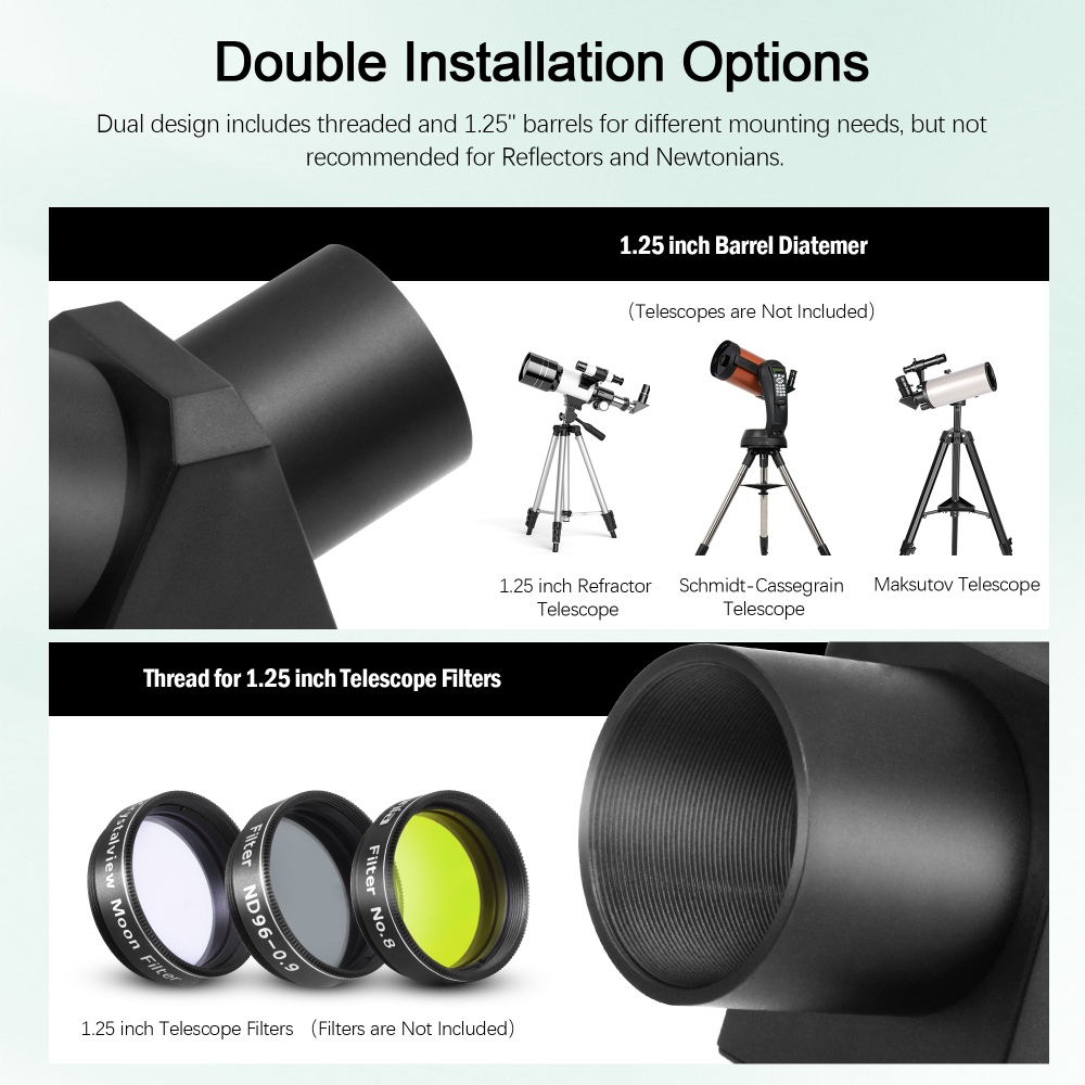 Astromania 1.25" 45-degree Diagonal Prism optical Prism inside rather than a mirror which makes your image clear and sharp