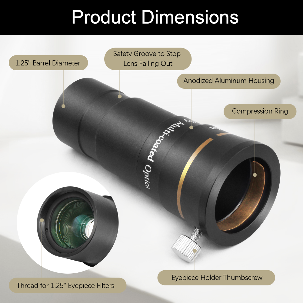 Astromania Telescope Barlow Lens 3x with 4-Elements Multi Coated Lens - 1.25 Inch Fully Metal Telescope Accessory for Astronomy & Astrophotography
