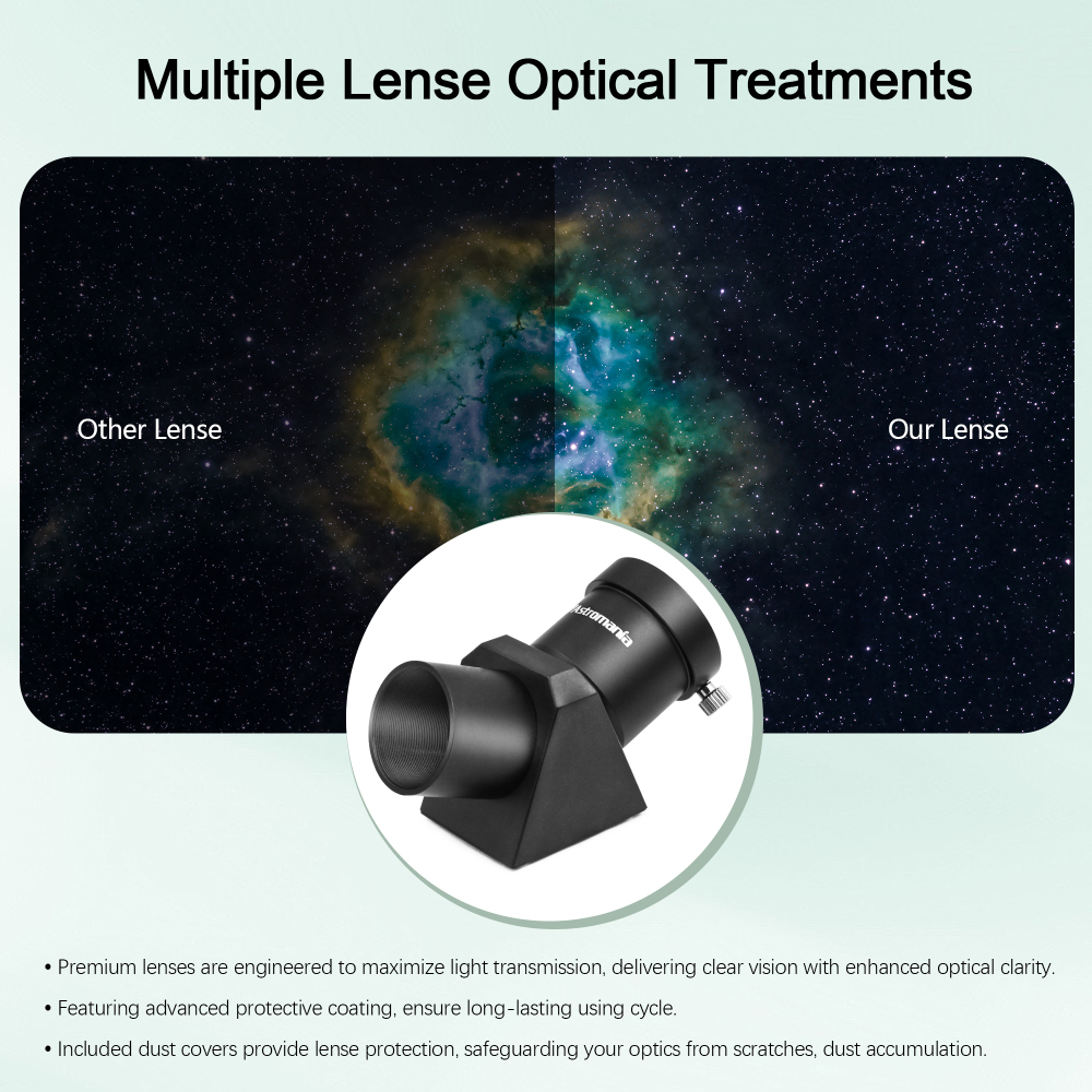Astromania 1.25" 45-degree Diagonal Prism optical Prism inside rather than a mirror which makes your image clear and sharp