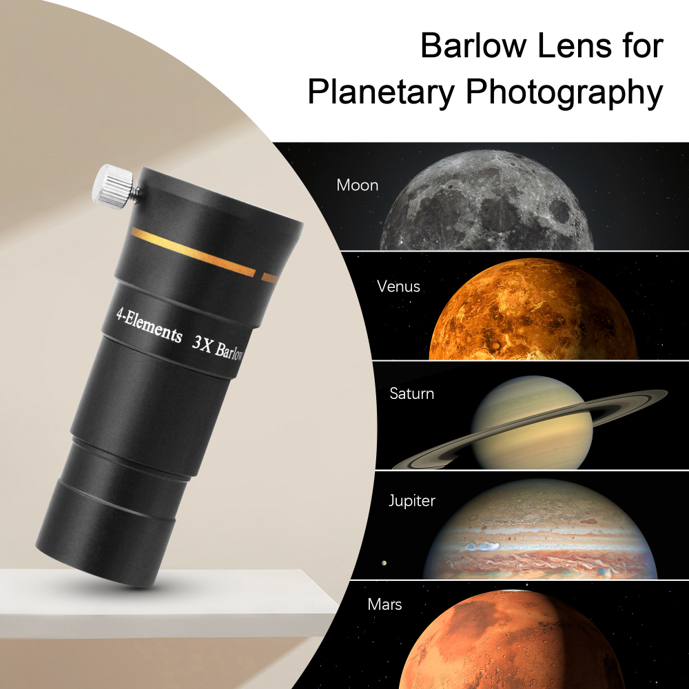 Astromania Telescope Barlow Lens 3x with 4-Elements Multi Coated Lens - 1.25 Inch Fully Metal Telescope Accessory for Astronomy & Astrophotography