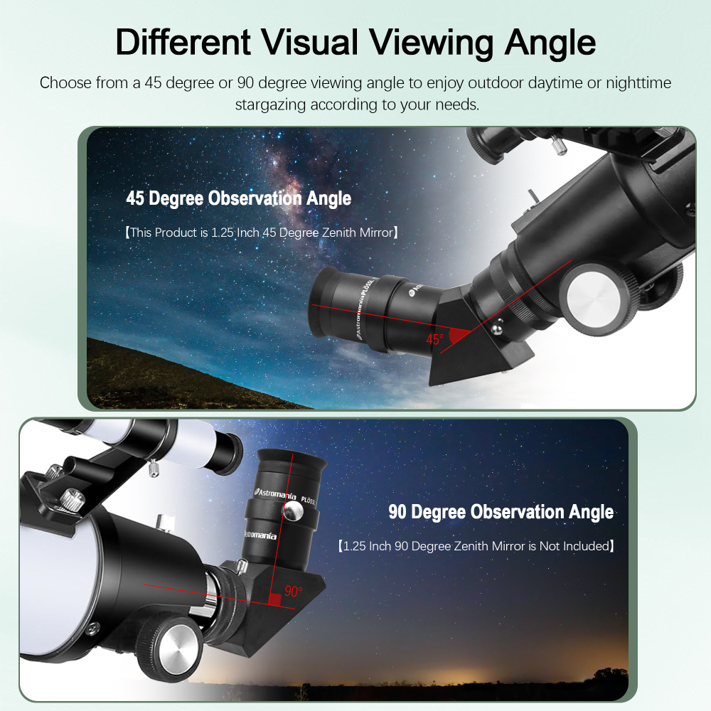 Astromania 1.25" 45-degree Diagonal Prism optical Prism inside rather than a mirror which makes your image clear and sharp