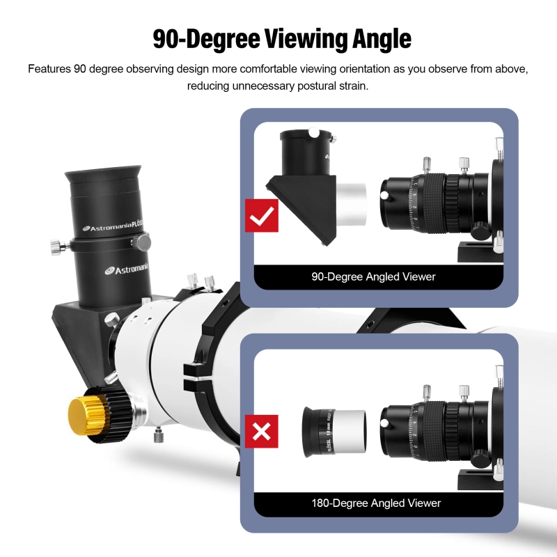 Astromania 1.25" 90-degree Diagonal Mirror - More comfortable viewing orientation as you observe from above, filter thread for any 1.25" filter