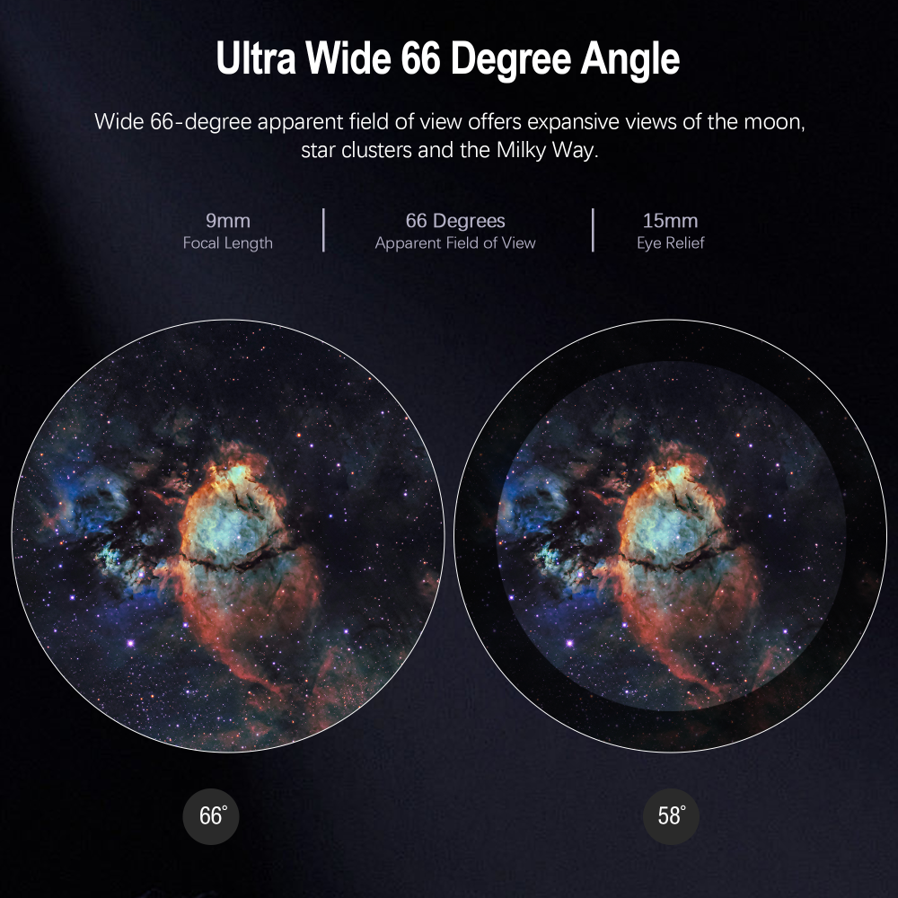 Astromania Telescope Eyepiece 1.25 inch HD Fully Multi Coated Telescope Accessory, 66 Degree Ultra Wide Angle Eyepiece for Astronomy Telescope, Long Eye Relief HD 9mm Wide Angle Telescope Eyepiece