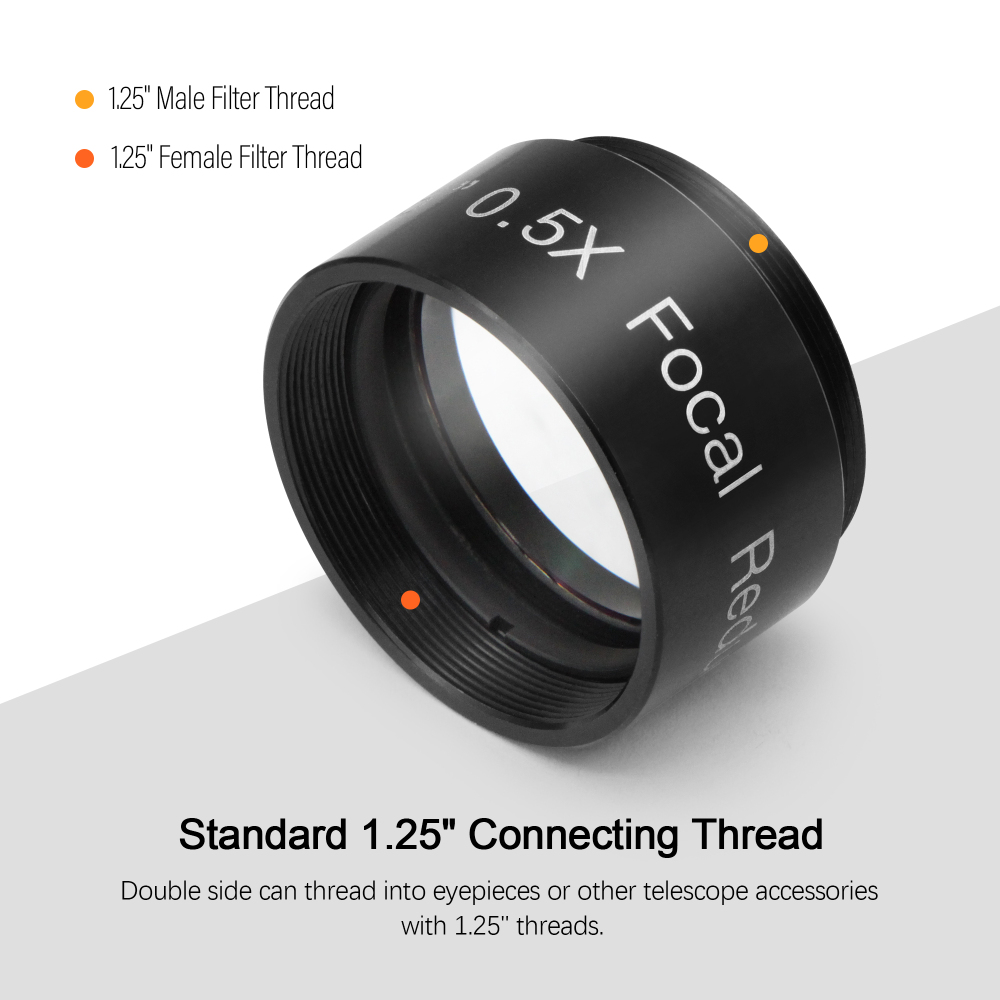 Astromania 0.5X Reducer for Photography And Observing - 1.25" Filter Thread (28.5x0.75MM) on Both Sides - Reduces The Focal Length for Visual