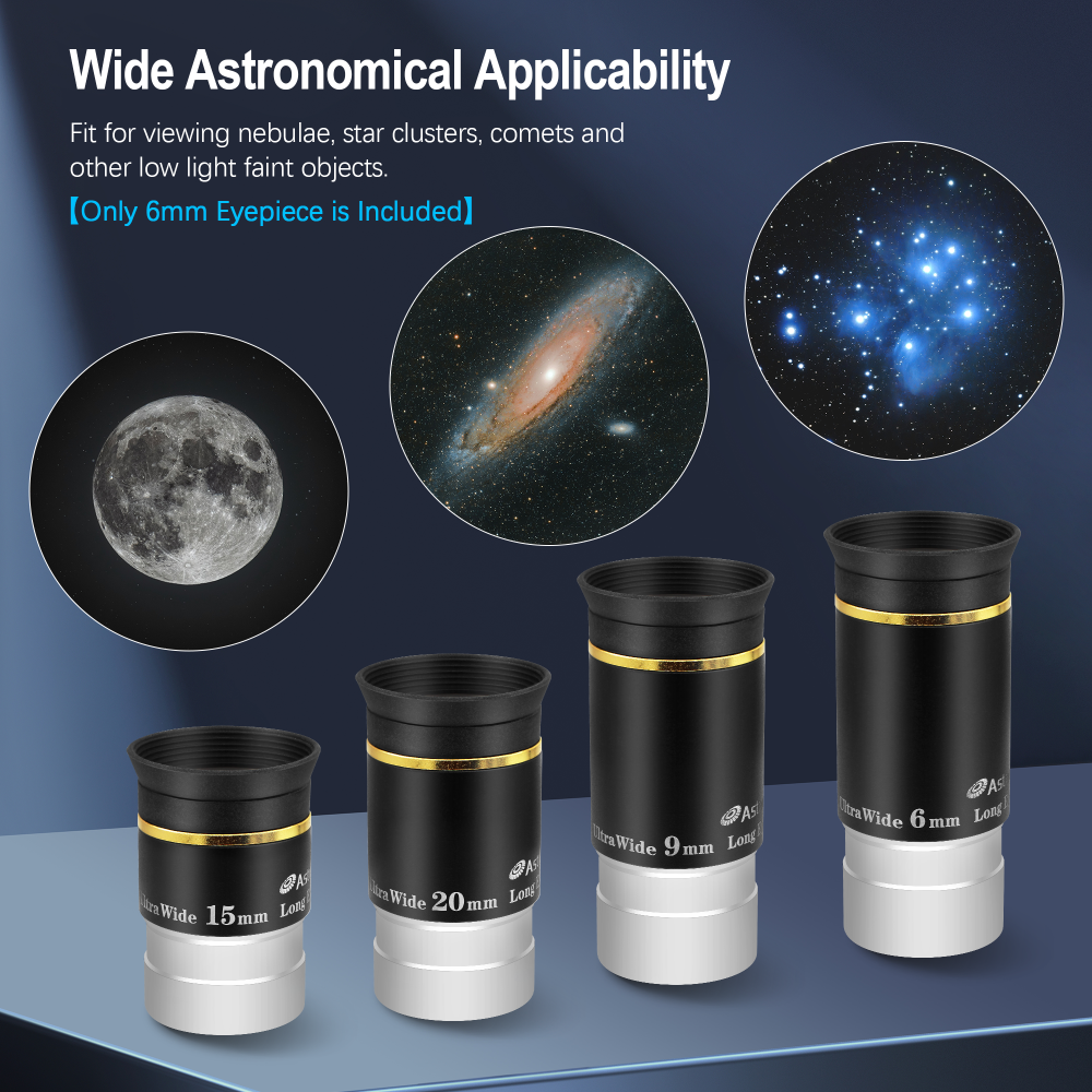 Astromania Telescope Eyepiece 1.25 inch HD Fully Multi Coated Telescope Accessory, 66 Degree Ultra Wide Angle Eyepiece for Astronomy Telescope, Long Eye Relief HD 6mm Wide Angle Telescope Eyepiece