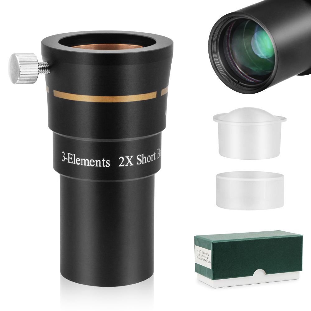 Astromania Telescope Barlow Lens 2x with 3-Elements Multi Coated Lens - 1.25 Inch Fully Metal Telescope Accessory for Astronomy & Astrophotography