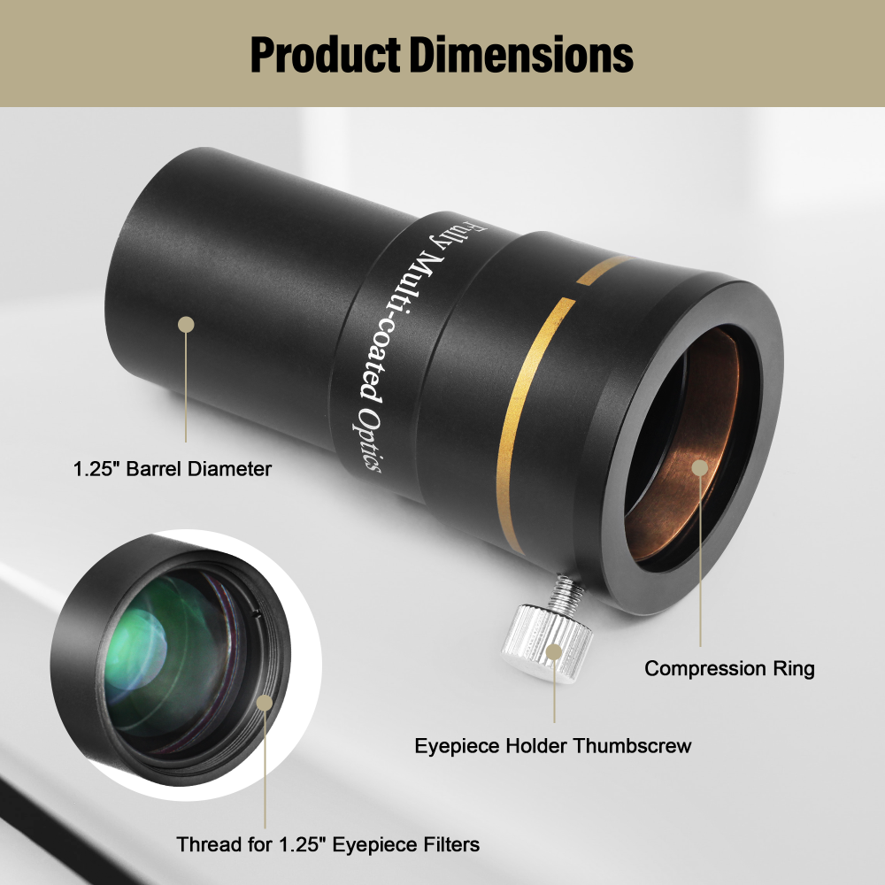 Astromania Telescope Barlow Lens 2x with 3-Elements Multi Coated Lens - 1.25 Inch Fully Metal Telescope Accessory for Astronomy & Astrophotography