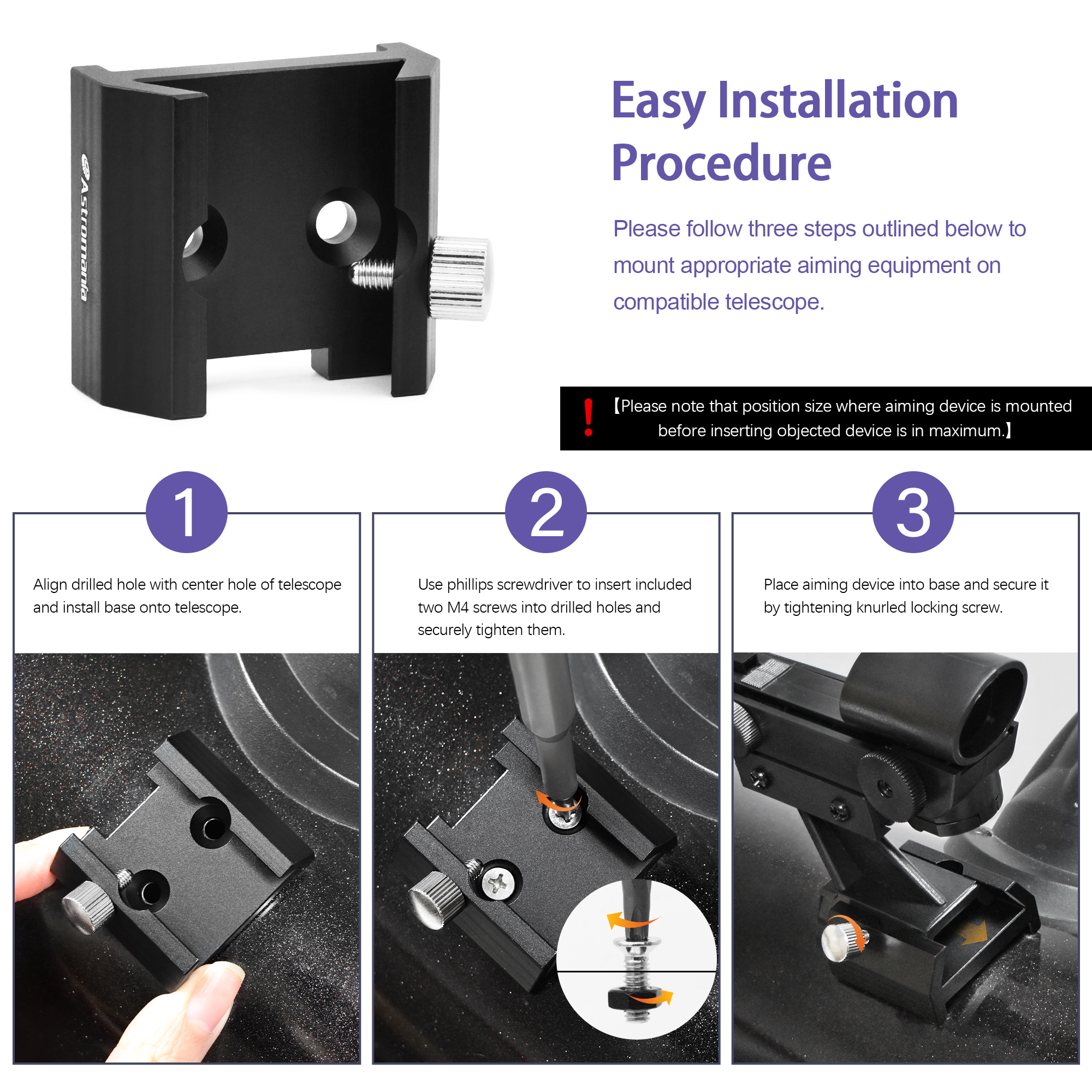Astromania Dovetail Mounting Base With 2 Holes for M4 Screws