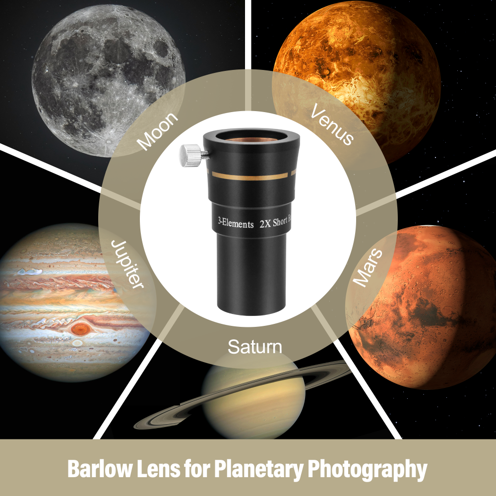 Astromania Telescope Barlow Lens 2x with 3-Elements Multi Coated Lens - 1.25 Inch Fully Metal Telescope Accessory for Astronomy & Astrophotography