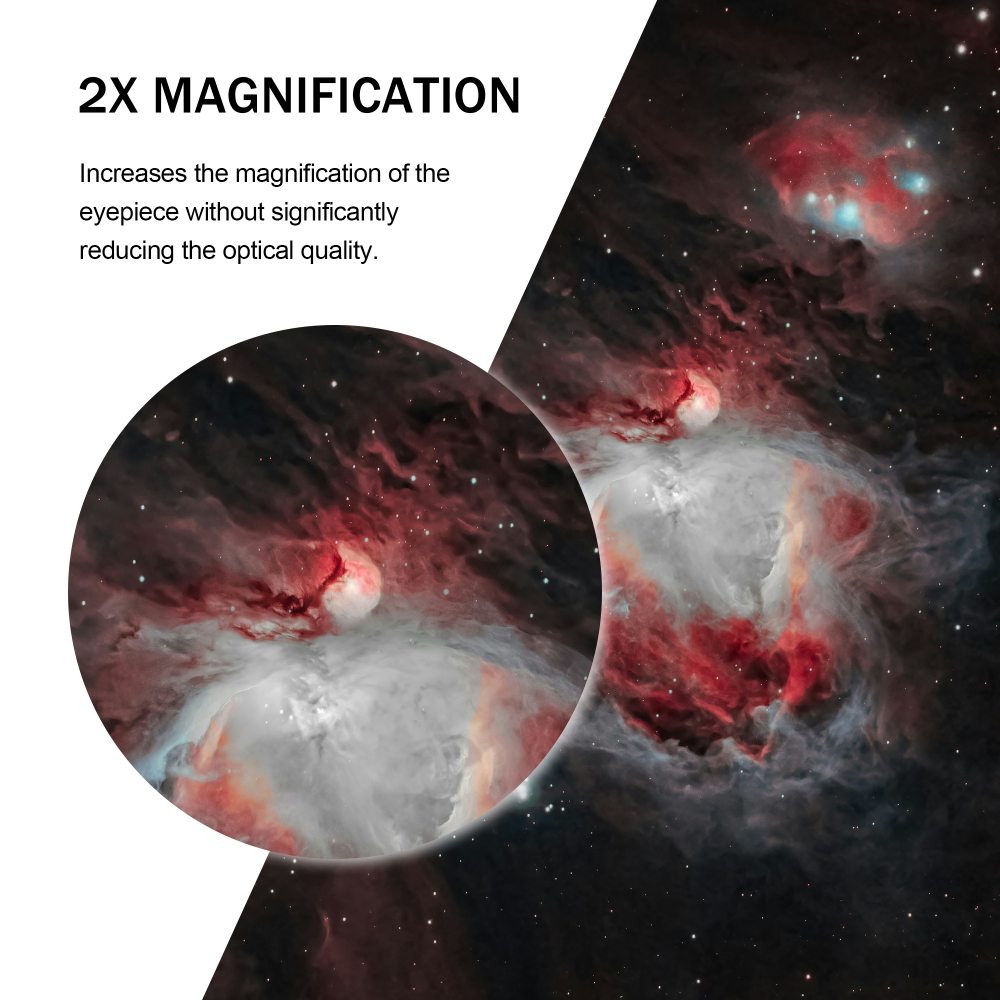 Astromania 2X Barlow Lens for Telescope, 2 Inch 4 Element Fully Multi-Coated Metal High Power Premium Barlow Lens - Internal Brass Ring to Use of Both 1.25 Inch and 2 Inch Telescope Eyepiece