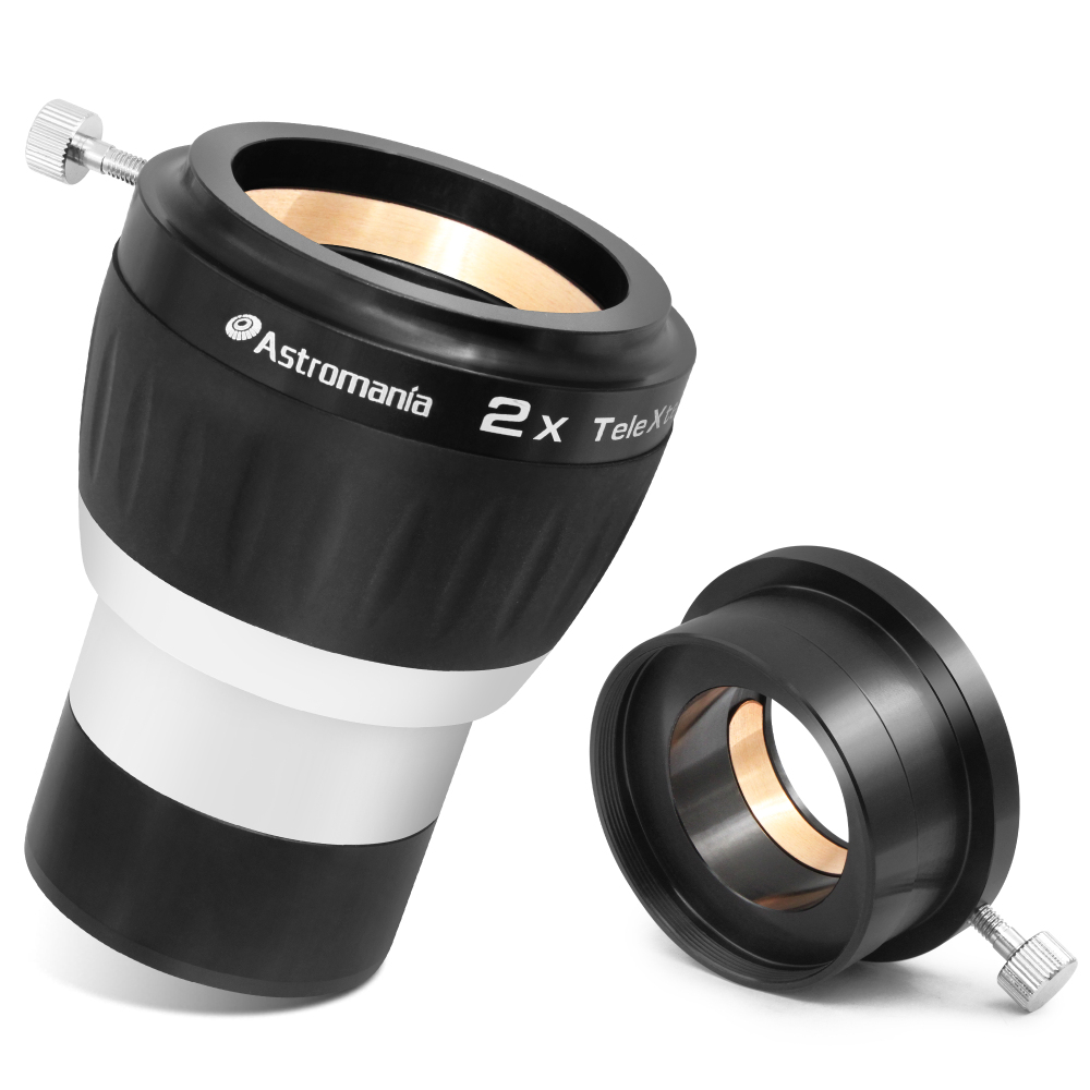 Astromania 2X Barlow Lens for Telescope, 2 Inch 4 Element Fully Multi-Coated Metal High Power Premium Barlow Lens - Internal Brass Ring to Use of Both 1.25 Inch and 2 Inch Telescope Eyepiece