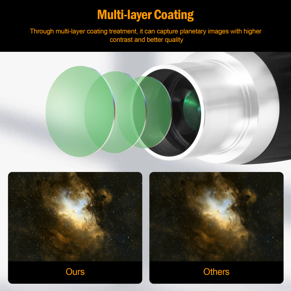 Astromania Barlow Lens 2X 1.25 Inch - 3-Elements Multi-Coated Metal TeleXtender for Telescope - Premium Apochromatic Design Telescope Accessories for Astronomical Photography
