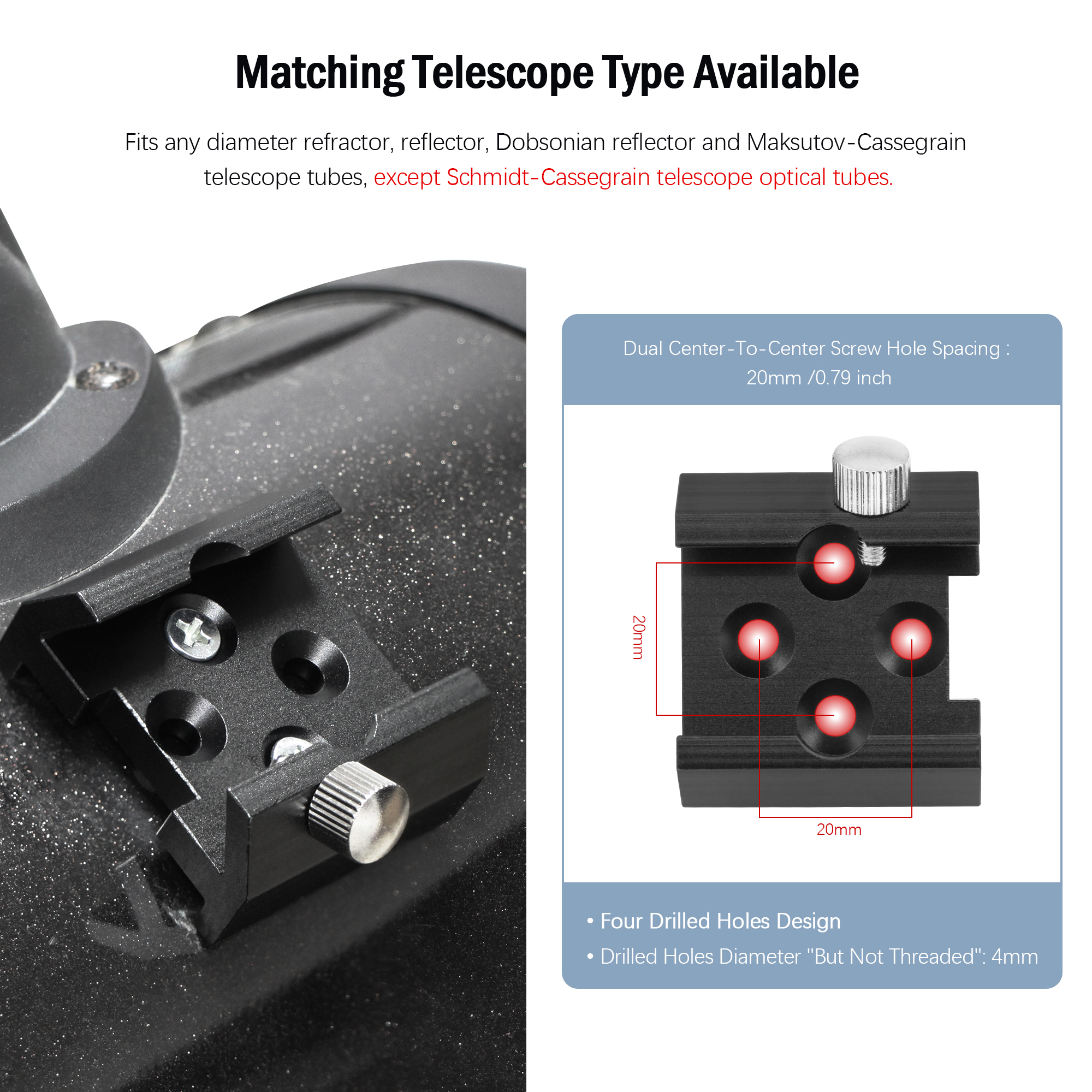 Astromania Dovetail Mounting Base With 4 Holes for M4 Screws
