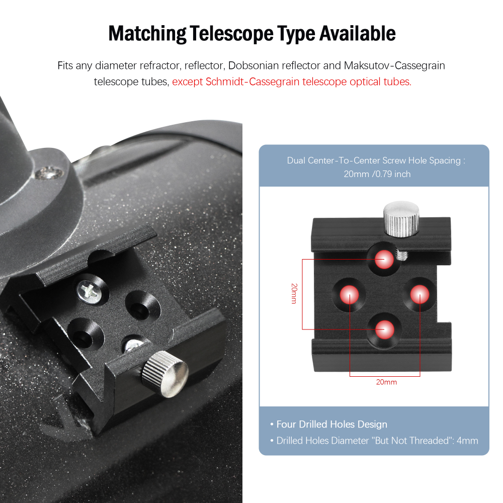 Astromania Dovetail Mounting Base With 4 Holes for M4 Screws
