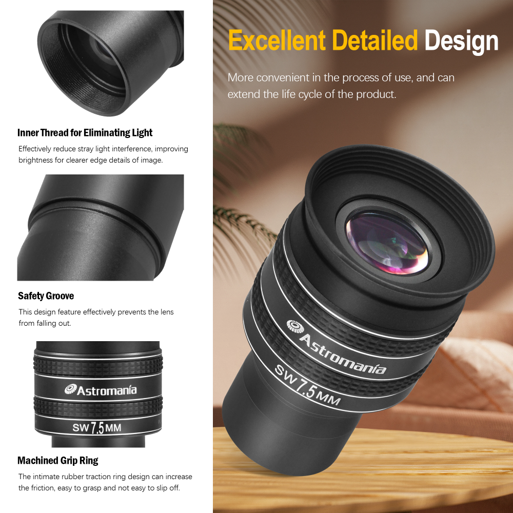 Astromania Telescope Eyepiece 7.5mm, Wide Angle 58 Degree Apparent Field Planetary Eyepiece for 1.25 inch Astronomy Telescope & Filter, Fully Multi-Coated Telescope Accessory for Planetary Observation