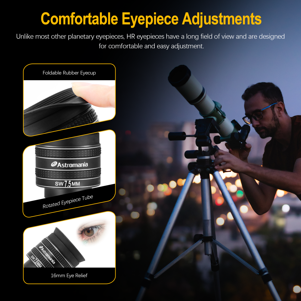 Astromania Telescope Eyepiece 7.5mm, Wide Angle 58 Degree Apparent Field Planetary Eyepiece for 1.25 inch Astronomy Telescope & Filter, Fully Multi-Coated Telescope Accessory for Planetary Observation