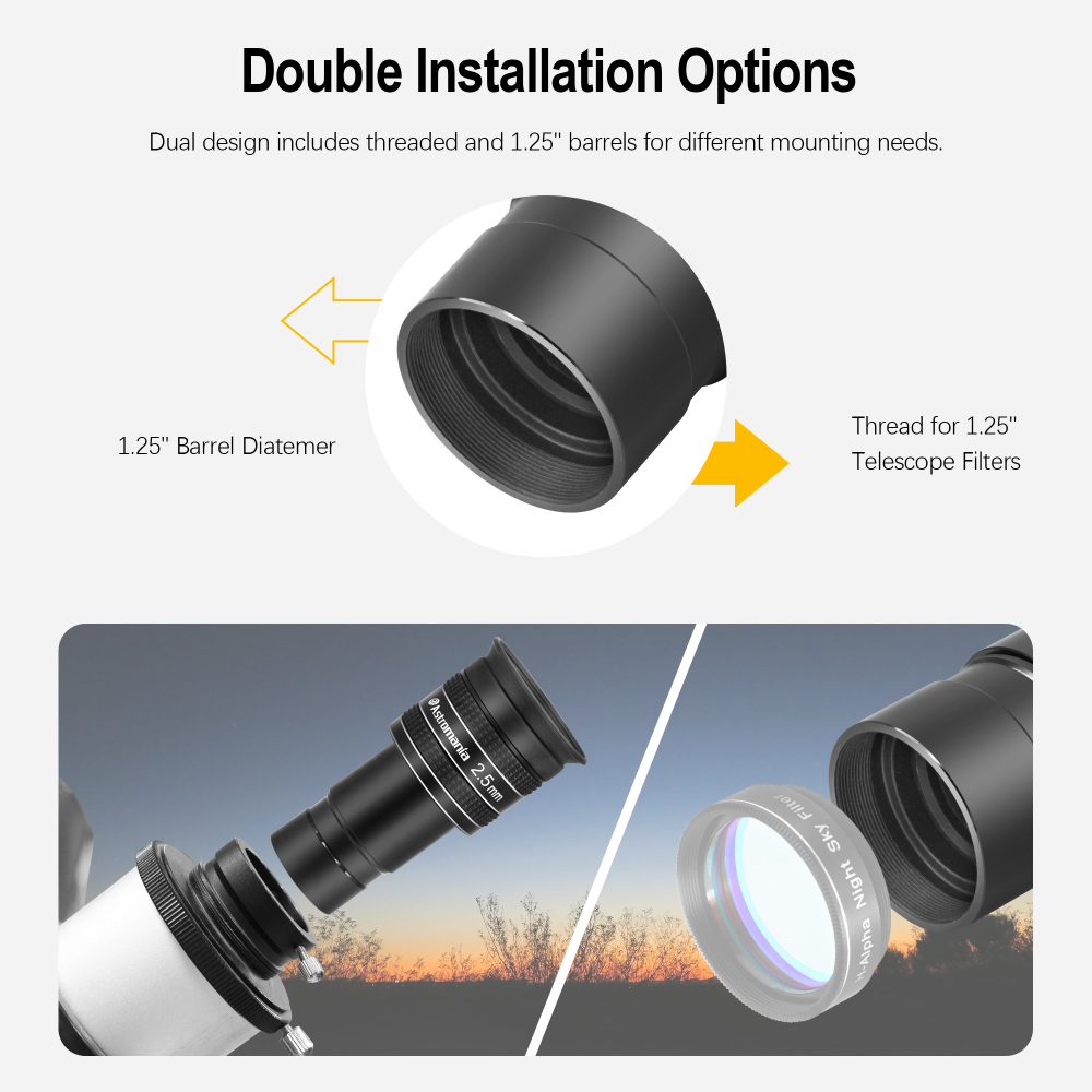 Astromania Telescope Eyepiece 2.5mm, Wide Angle 58 Degree Apparent Field Planetary Eyepiece for 1.25 inch Astronomy Telescope & Filter, Fully Multi-Coated Telescope Accessory for Planetary Observation