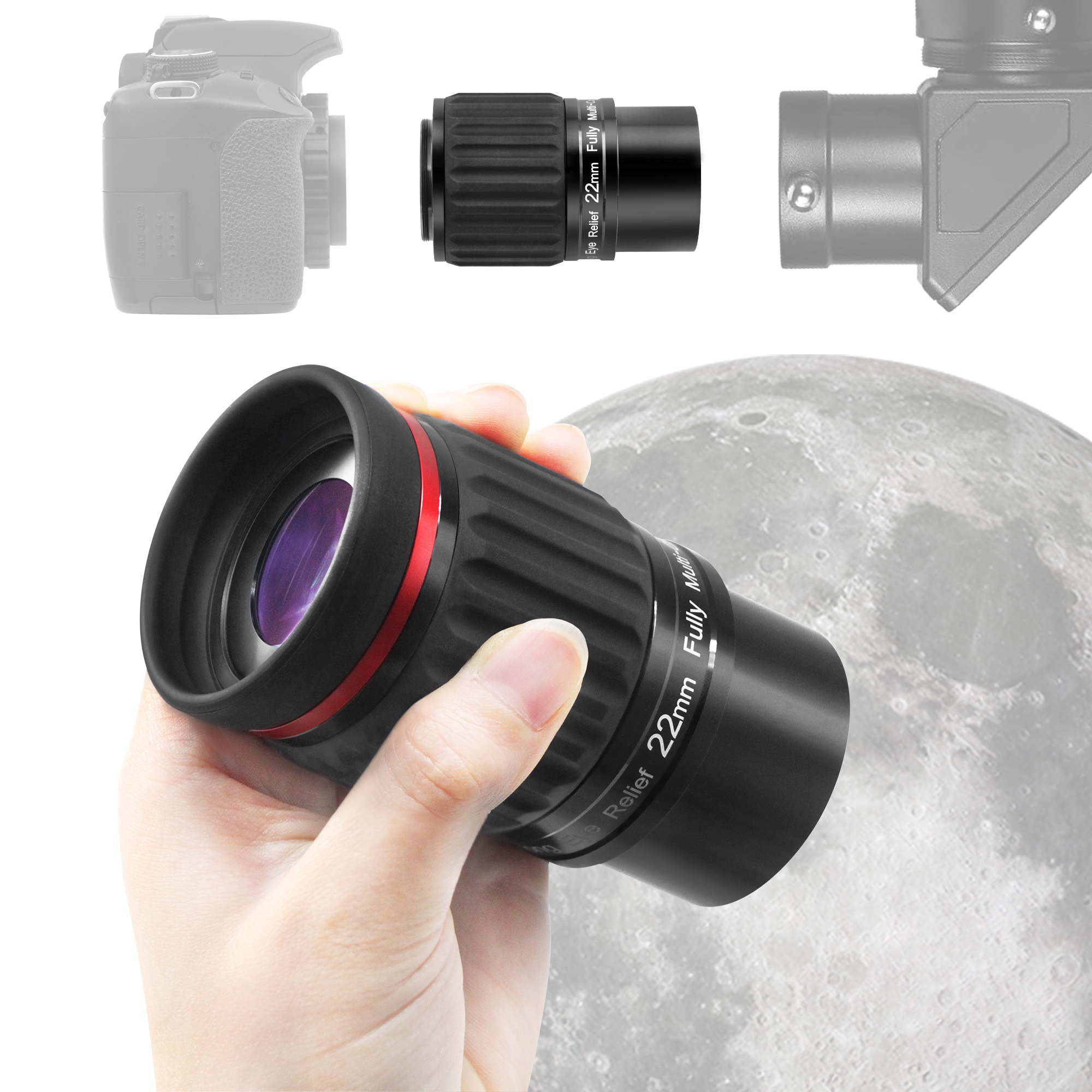 Astromania Telescope Eyepiece 22mm 2 Inches Super Wide Angle 70 Degree Telescope Lens with T/T2 Camera Thread, Multi-Coated ED Element SWA Eyepiece Telescope Accessorie for Astrophotography Cameras