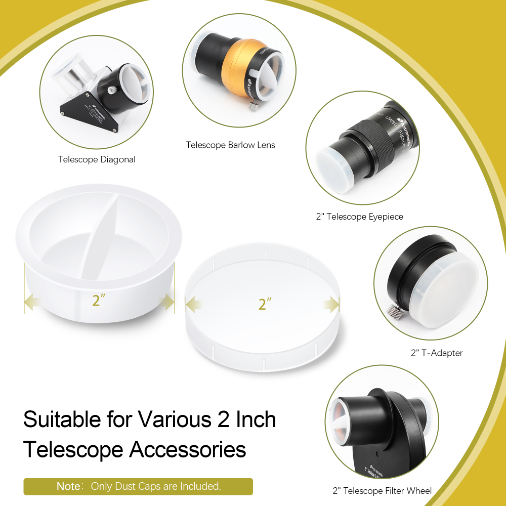 Astromania 2 Inch Telescope Eyepiece Dust Caps Set for Barlow Lens, T Adapter, Diagonal and Other Telescope Accessories, Including 4 Dust Caps and 4 Dust Plugs