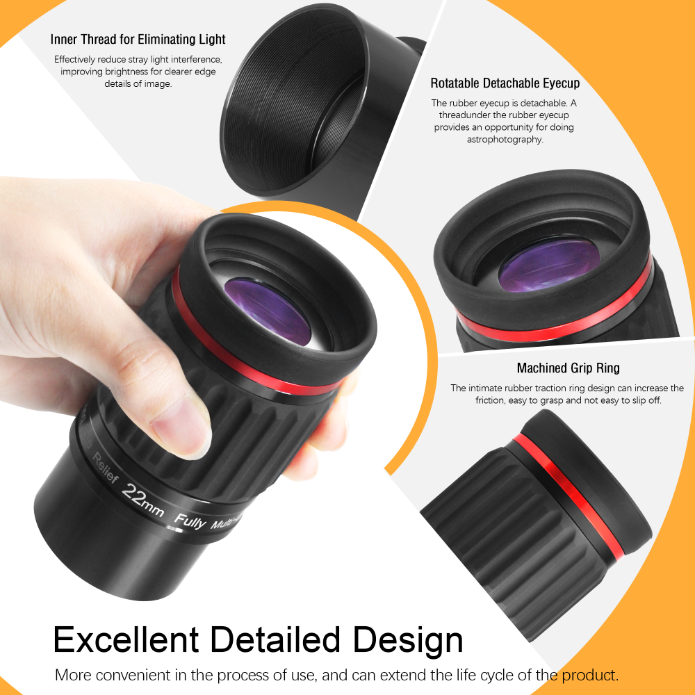 Astromania Telescope Eyepiece 22mm 2 Inches Super Wide Angle 70 Degree Telescope Lens with T/T2 Camera Thread, Multi-Coated ED Element SWA Eyepiece Telescope Accessorie for Astrophotography Cameras