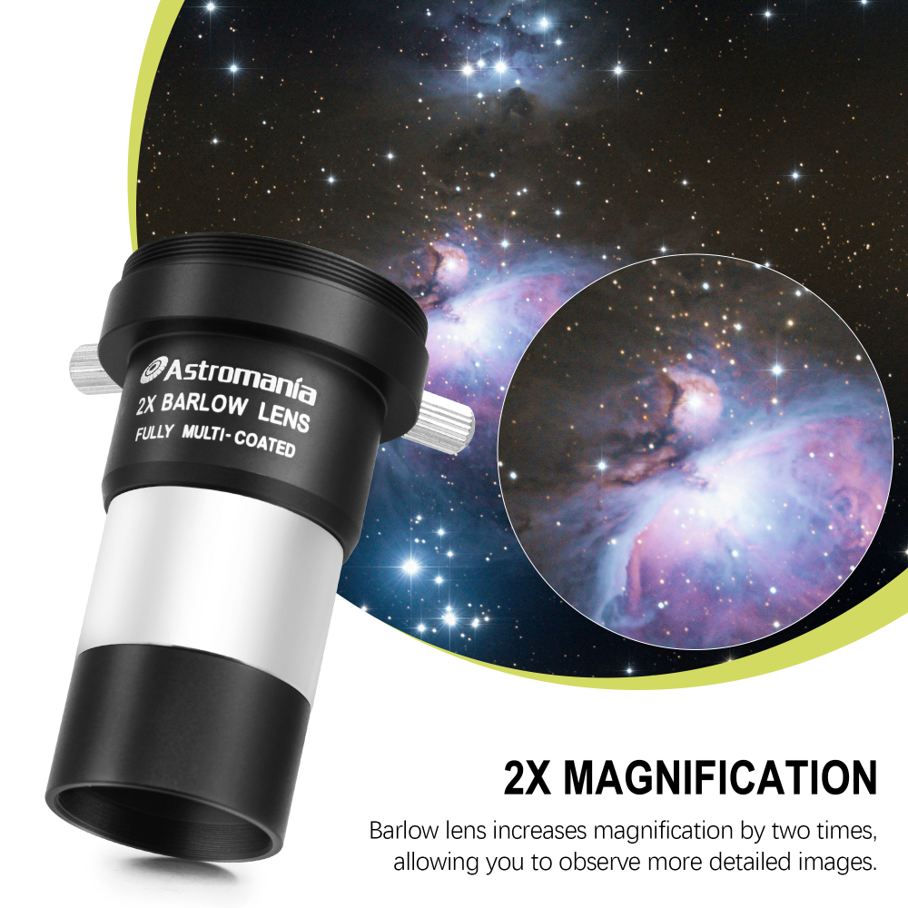 Astromania Telescope Accessory Kit with 1.25 Inch Telescope Eyepiece Set 4mm 12.5mm 20mm 52 Degree Super Plossl Eyepiece Lens and 1.25 Inch 2X Barlow Lens with T Thread Fully Multi Coated Metal