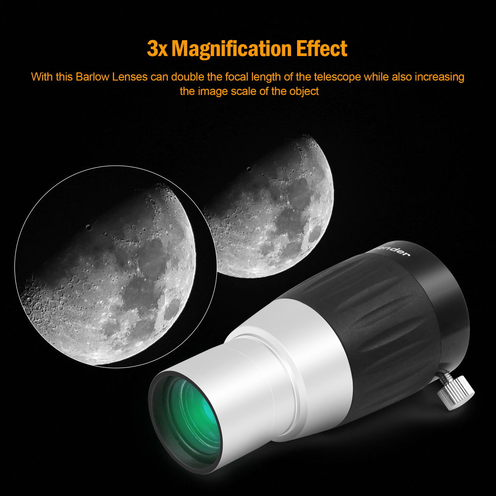 Astromania Barlow Lens 3X 1.25 Inch - 4-Elements Multi-Coated Metal TeleXtender for Telescope - Premium Apochromatic Design Telescope Accessories for Astronomical Photography
